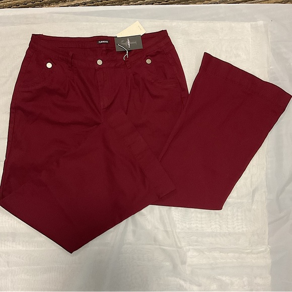 NWT Women’s FLAMINGALS Plus 3XL Wide Leg COTTON Jeans Mid Waist Flare Pants Wine - Picture 3 of 13